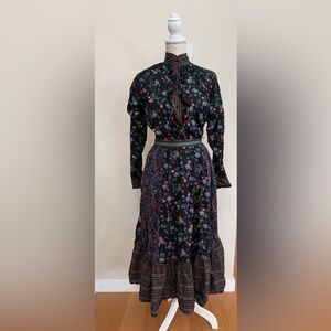 Vintage boho peasant skirt ruffles blouse set floral Sz S/P Bis Bis Gene Ewing
